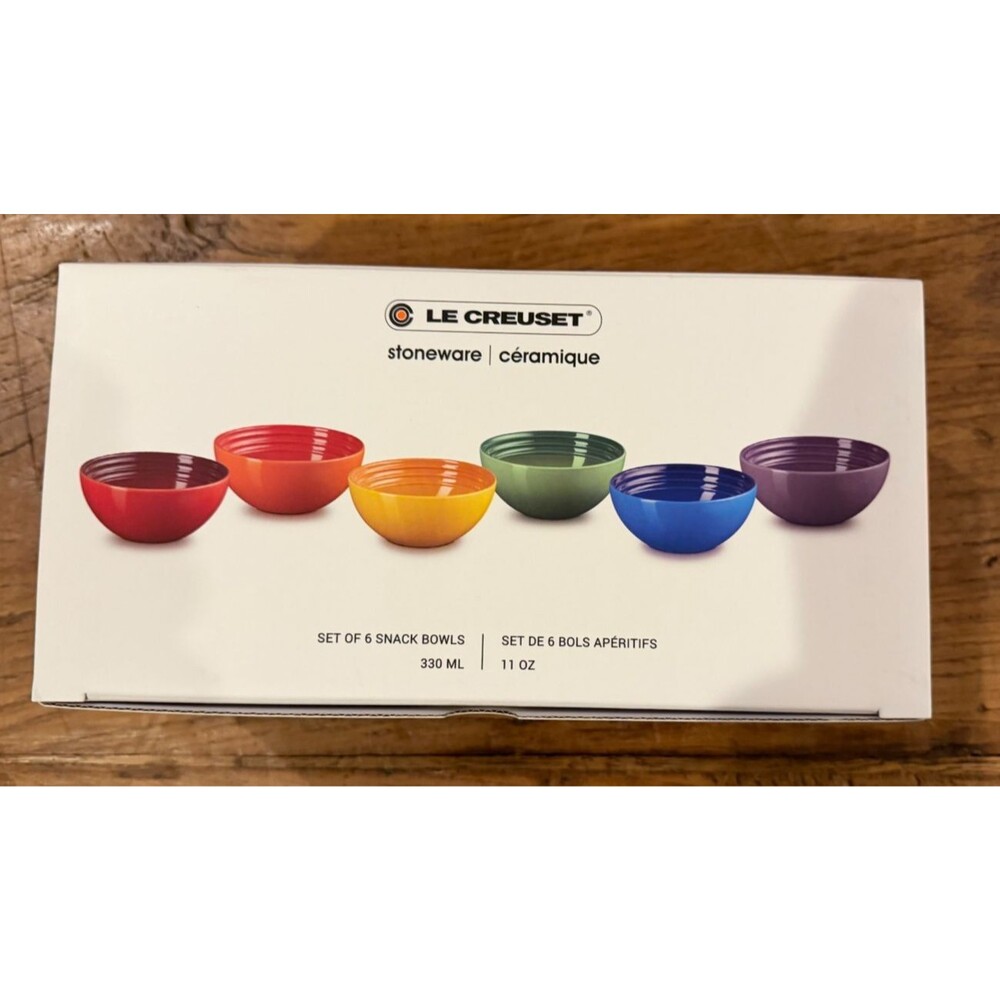 Le Creuset Stoneware Vancouver Rainbow Multicolor Snack Bowls Set of 6 11 oz NEW